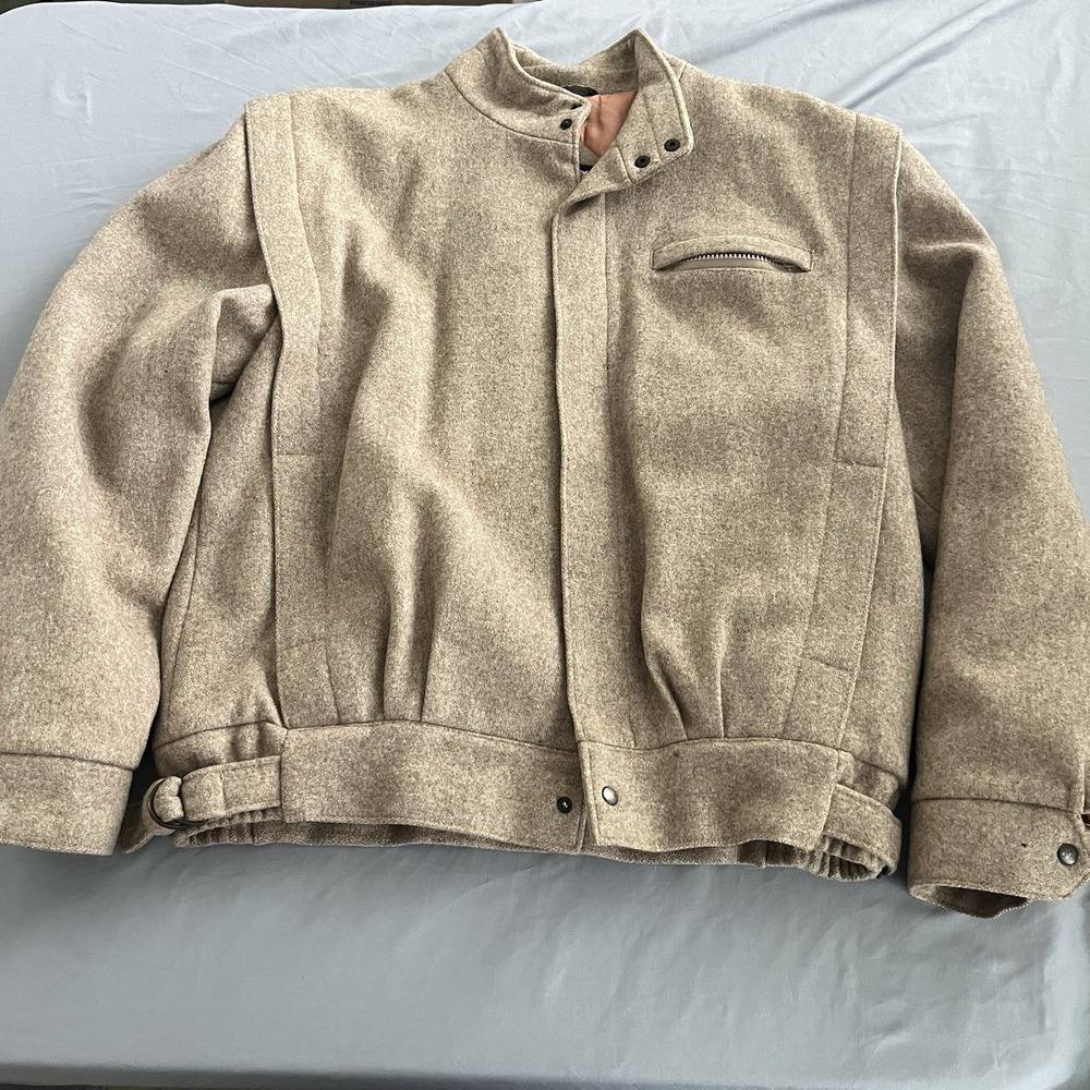 vintage TWEED wool bomber brown jacket Beige American Male Mens 44 M coat 80/90s
